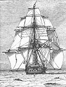 H.M.S. Beagle under full sail.